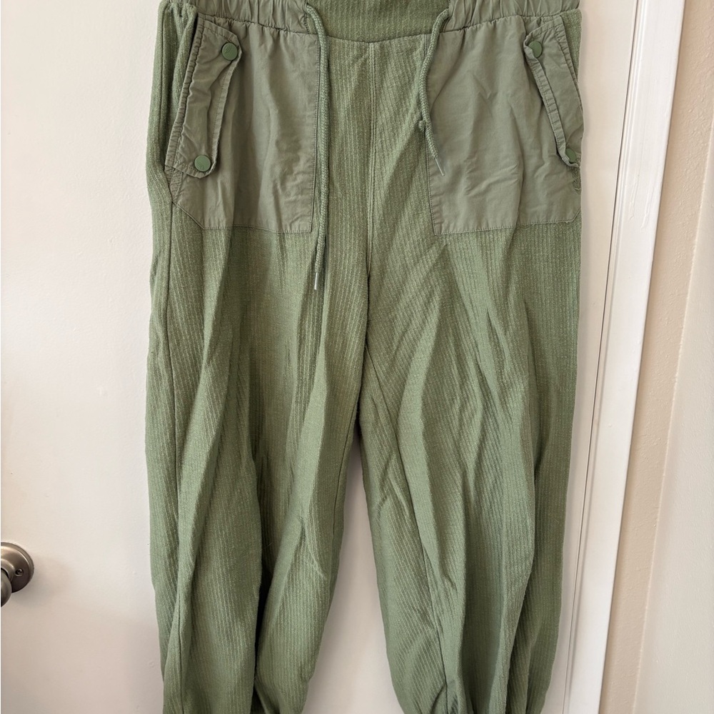 Free People Cropped Olive Waffle Sweat Set - Picture 5 of 8